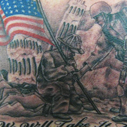 Tattoo of kneeling firefighter