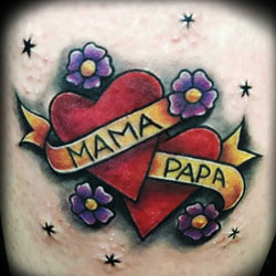 Tattoo of heart with mom and dad